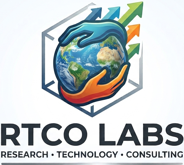 RTCO Labs logo with hands protecting the Earth and upward arrows